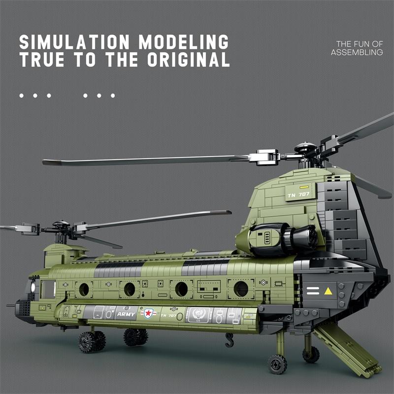Нетоксичные 1451 шт. Строительные блоки Транспортный вертолет Ch-47 Chinook Модель Военного вооруженного вертолета Истребитель Кирпичики Детские игрушки Подарки на праздник
