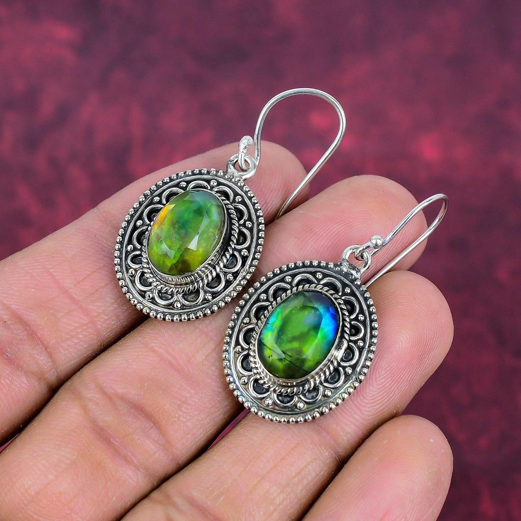 Серьги с аммолитом, драгоценные камни, серьги ручной работы из цельного серебра 925 пробы, ювелирные изделия последнего дизайна