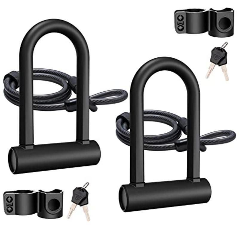 Heavy Duty U Lock for Bike Motorcycle Security 16mm Shackle 4ft 6ft Cable with Mounting Bracket Silver