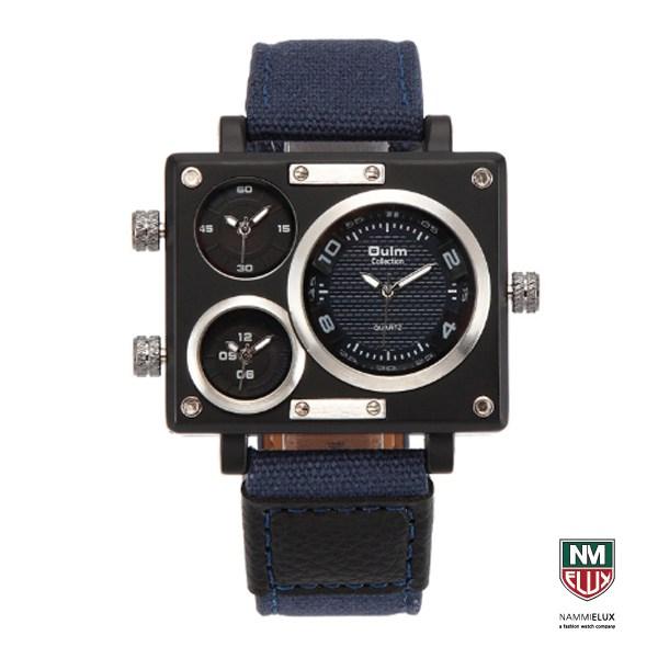 Elux Mall [Последняя награда 2022 года] Мужские часы из воловьей кожи OULM с функцией двойного времени + роскошная кожаная коробка в комплекте, популярные корейские часы