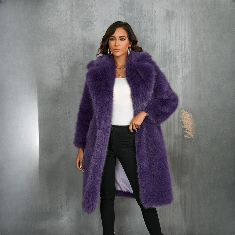 Пальто из искусственного меха Осень и Зима Средней длины Теплое Пальто с воротником-стойкой из искусственного меха