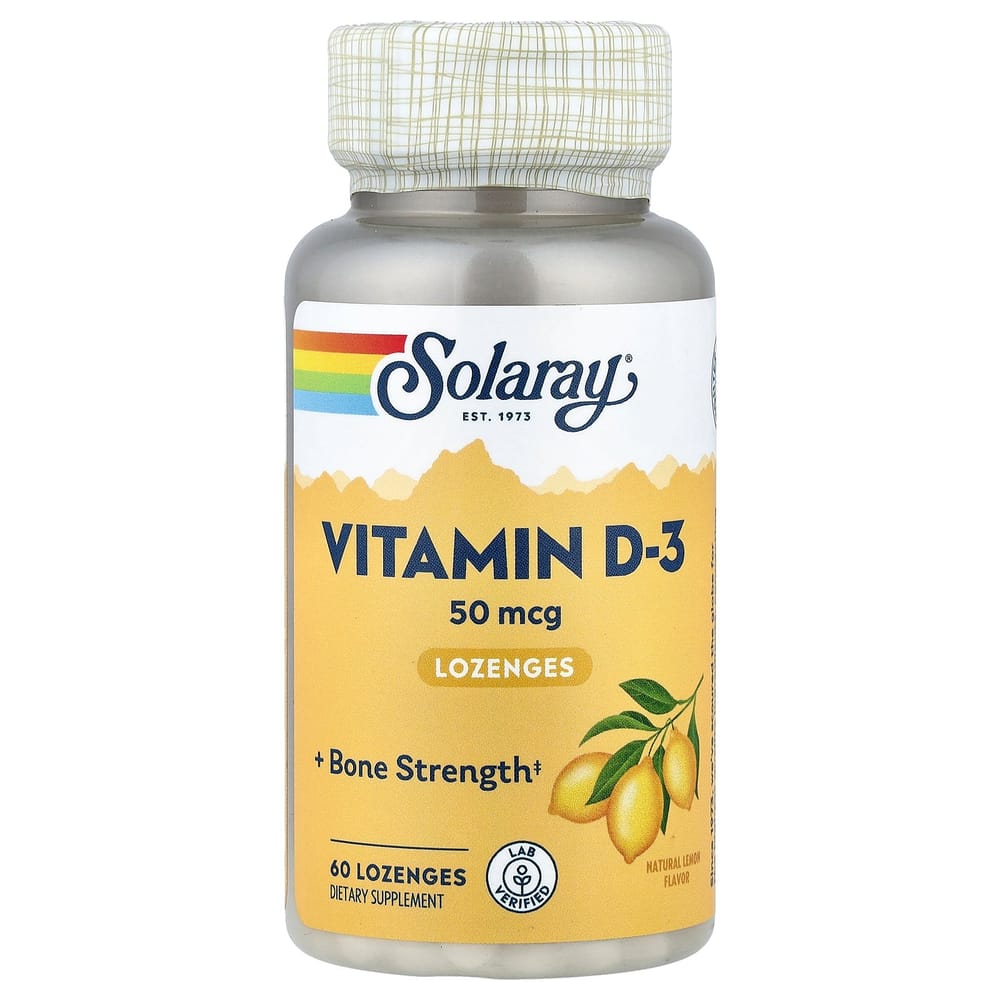 Solaray Vitamin D-3 Chewable Tablets, Lemon Flavor, 50mcg, 60 Tablets