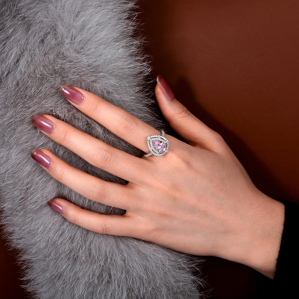 Кольцо Tancision Синтетическая капля воды 3 карата Розовый бриллиант Стерлинговое серебро S925 Платиновое покрытие Цветоделение Основной камень 7*10.
