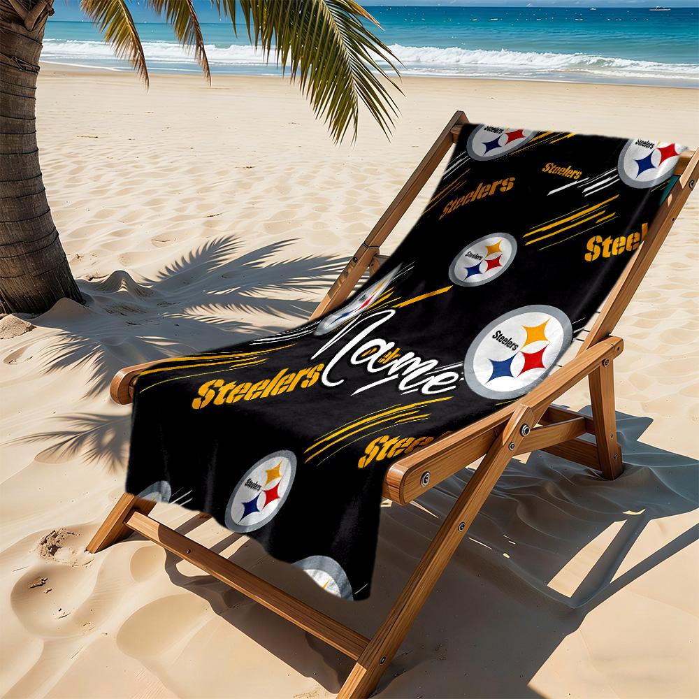 Steelers Team Spirit Customize Your Name Beach Towel High Absorbency & Quick-Dry Suitable for Swimming Gym Camping Yoga Vacation