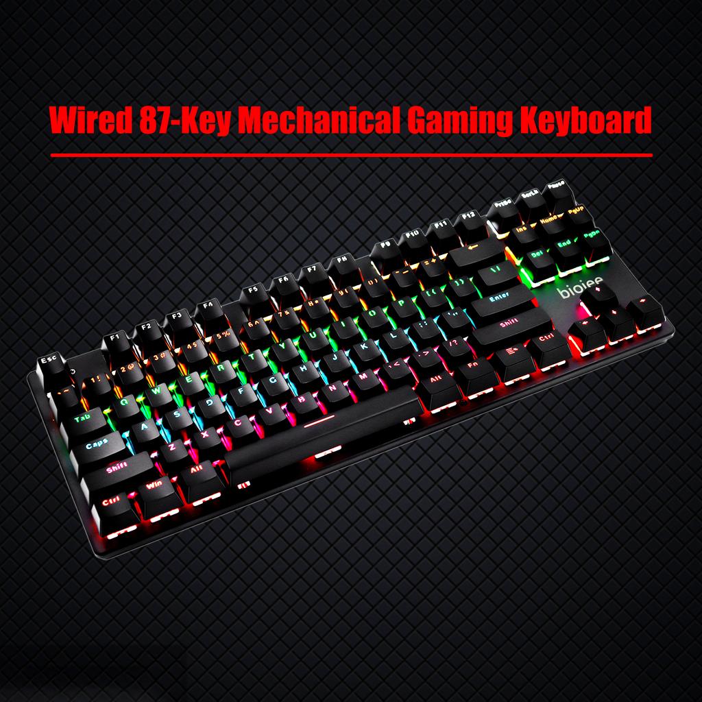 Biojee Wired 87Key Mechanical Gaming Keyboard Rainbow Backlit Keyboard For Windows PC Laptop for