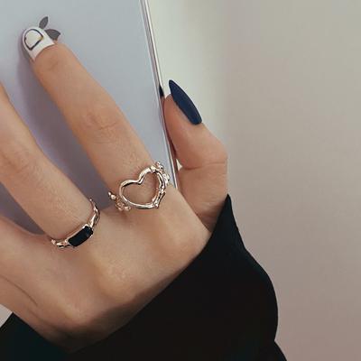 2 шт. модное кольцо с сердечком серебряного цвета, полое металлическое женское кольцо в стиле ретро, ​​модные ювелирные аксессуары