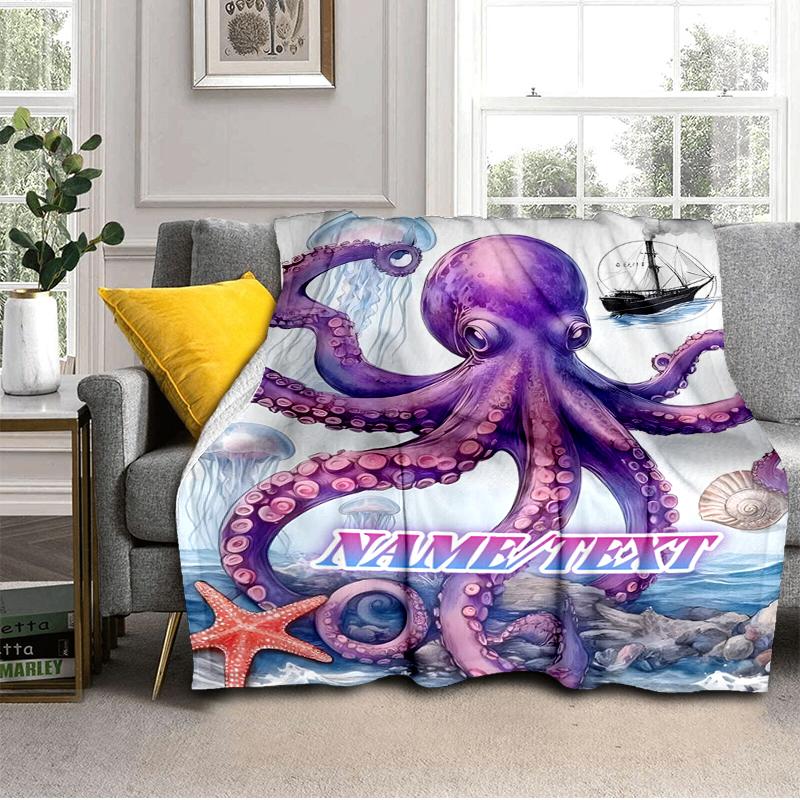 1PC Custom Name Ocean Life Adventure outdooor Flannel blankets Throw Blanket All-Season Throw Gift Bedspread for Couch, Bed, Camping Holiday Birthday