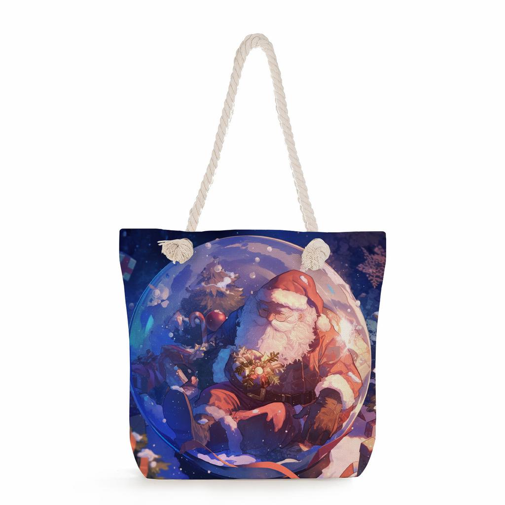 Christmas print thick rope single-shoulder beach bag 7349 KTB