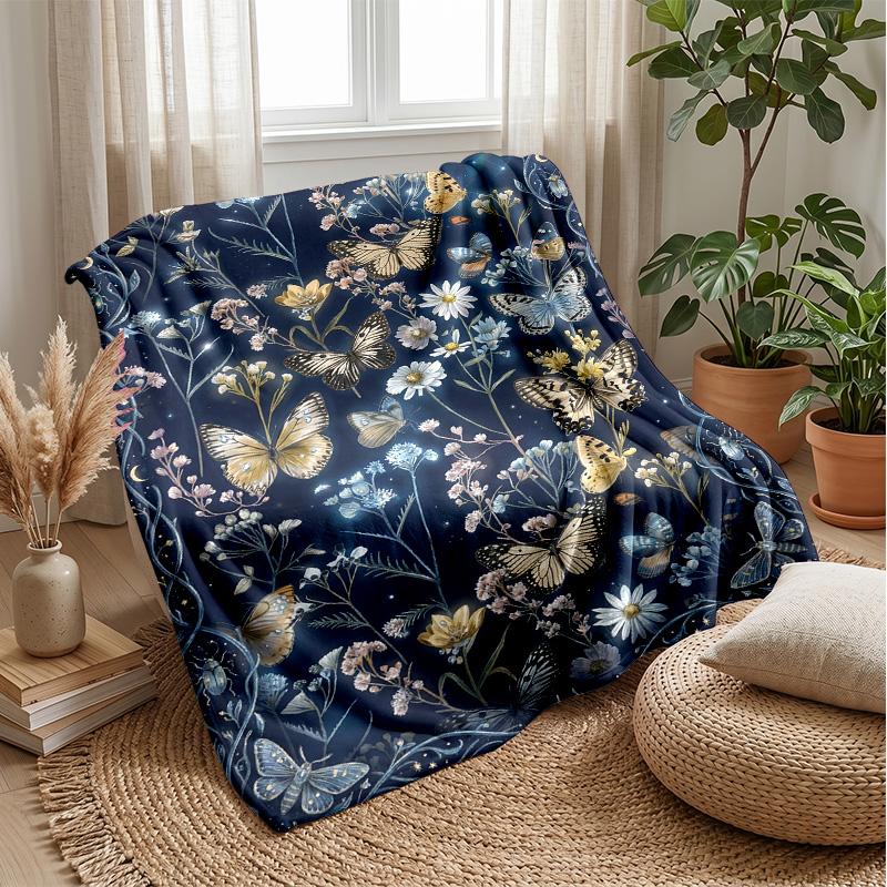 Starry Night Butterflies Theme blanket Lightweight Warm Flannel Blanket Decorative Throw Blanket for Home Decoration