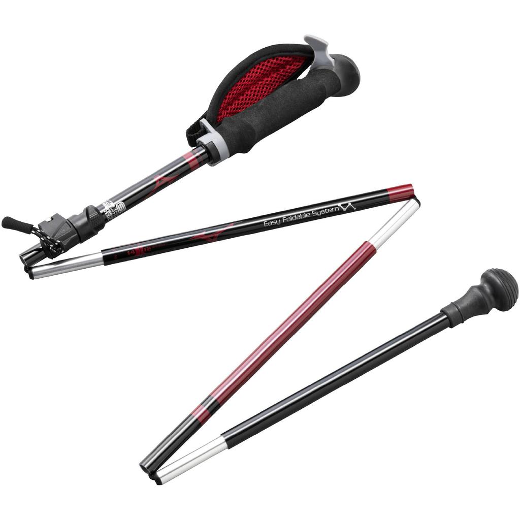 Mizuno Nordic Walk Folding Walking Poles Set of C3JTPB10 4-Section LITE, 2, Unisex, Red,