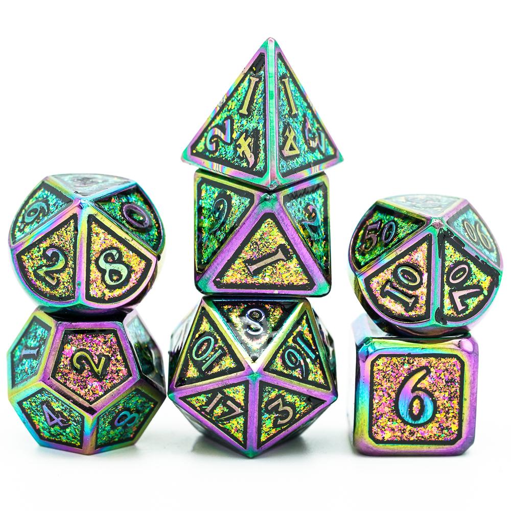 Cusdie Металлические блестящие кубики DND 7 шт. Каркасные сплошные кубики D&D D4-D20 Набор многогранных кубиков для ролевой игры Pathfinder TRPG