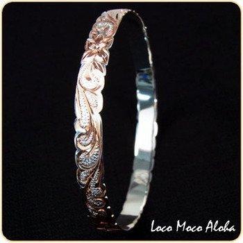 Гавайский ювелирный браслет 10 мм вырез волна Plumeria розовое золотое покрытие 8 дюймов ювелирные изделия [LocoMocoAloha] [подлинный]
