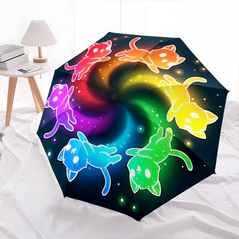 Rainbow Cats,Neon Kitties Automatic Folding Umbrella Compact 8 rib Design,Unique Style,Suitable for Everyday Outdoor Use,Perfect Gift