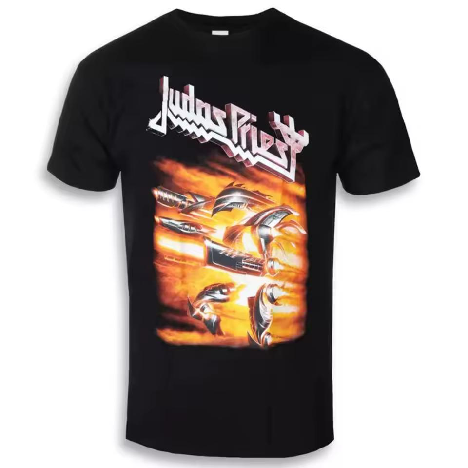 Judas Priest - Firepower Pattern Printed T-shirt Classic Heavy Metal Band T-shirt for Daily and Concert Wear