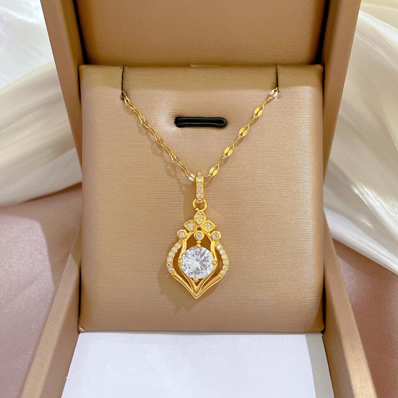 Тяжелая промышленность Преувеличенное микро-инкрустированное гальваническое покрытие из настоящего золота Ожерелье Женская цепочка на ключицу с бусинами для переноса и украшениями