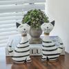 2pcs Wooden Animal Sculpture Modern Miniatures Figurine Micro Landscape Cat Statue  Living Room
