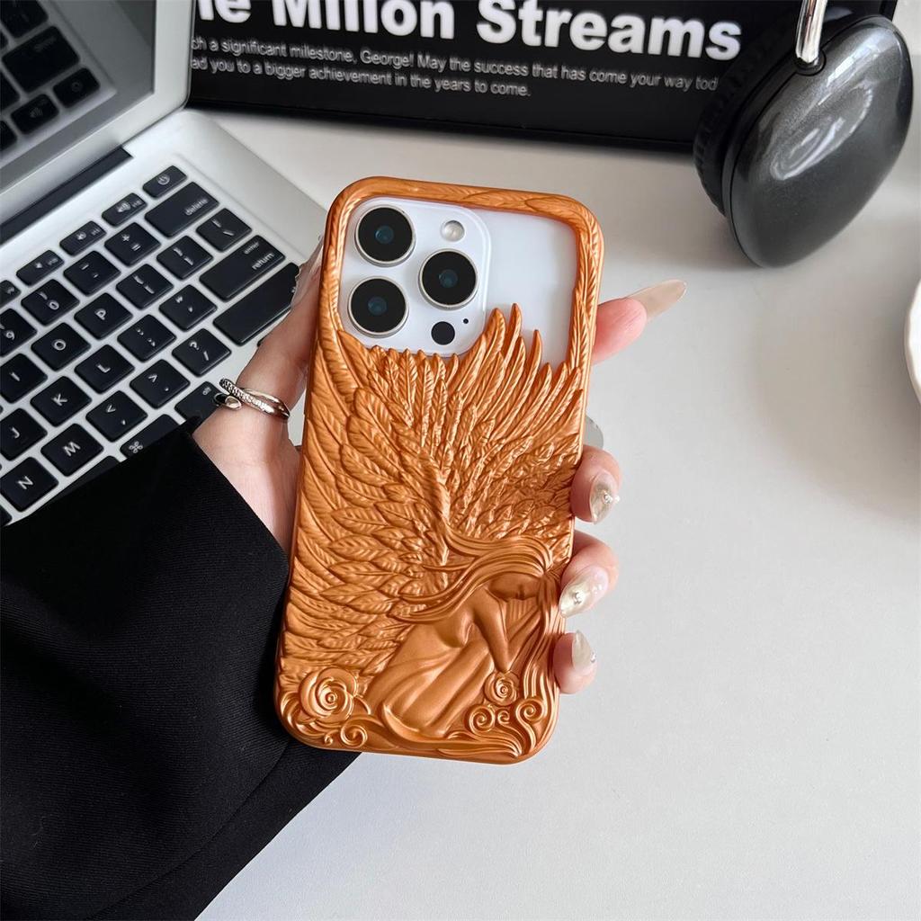 Гальванизированный матовый чехол для телефона с крыльями ангела для iPhone 15/16/17, 12, 13, 14, PROMAX