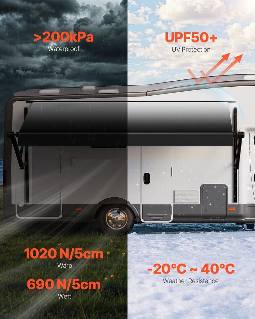 10' RV Replacement Awning Electric Trailer Awning for Most DC12V RVs