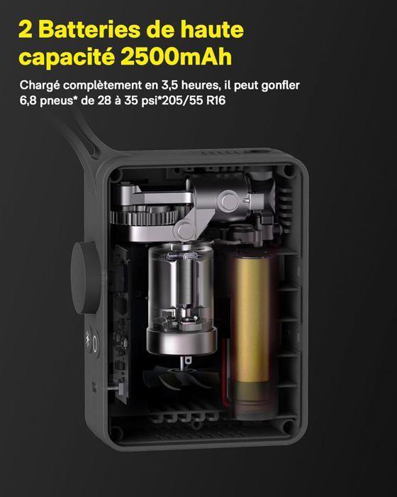 Compresseur à Air Portatif - HOTO - Gonfleur Pneus Voiture - 150PSI - 3 Embouts - Rechargeable USB