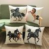 Horse Cushion Cover Cotton Linen Beige Sofa Decorative Pillows Covers Animals Black Horse Pillow Case for Waist Back Car Seat
