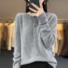 Кардиган женский круглый вырез весна и осень туника с длинными рукавами топы чистая шерсть вязаный жакет плюс размер