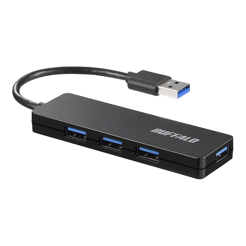 USB-хаб Buffalo, USB 3.0, Тонкий дизайн, 4 порта, Питание от шины, Легкий, Совместим с Windows, Mac, PS4, PS5, Chromebook, Идеально для удаленной работы