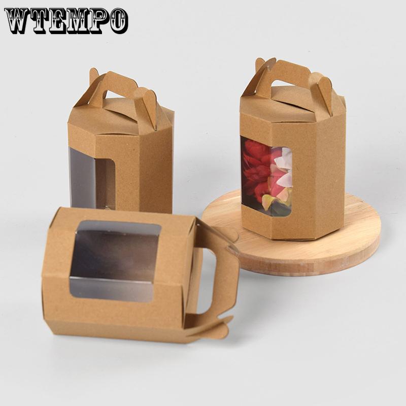 WTEMPO 10PCS Simple Octagonal Transparent Window Gift Boxes Kraft Paper Small Item Display Boxes Creative DIY Writable Folding Flower Gift Boxes