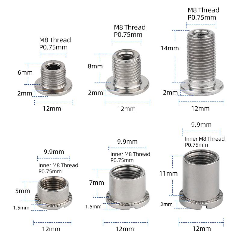 Deemount M8 Threaded Bolts for Single Double Triple Bicycle Chainring 6.5/8.5mm Height MTB Road Crankset Fixing Nuts
