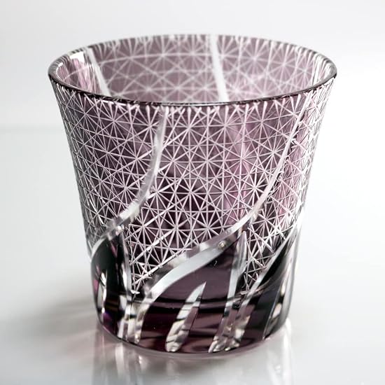 GREEM MARKET Wooden Box Included Handicraft Glasswork Kiriko Glass Cup Shochu Glass Rock Glass Black