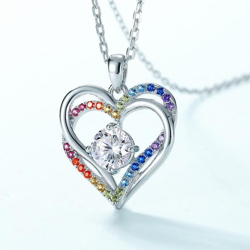 Rainbow Heart Pendant S925 Silver Ocean Heart Clavicle Chain - European & American Fashion