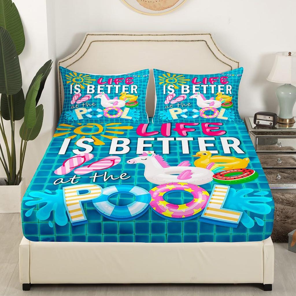 Мультяшный узор из костей Шапка на кровать из трех частей Цифровая печать Постельное белье Шапка на кровать Набор из трех частей Дети и взрослые