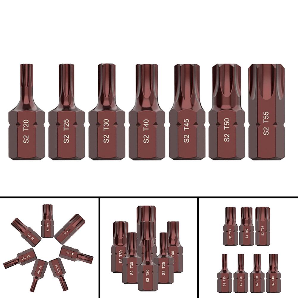 7 PCS Solid Hex Shank Torx Screwdriver Bits Set T20-T25 Magnetic Impact Screwdriver Head Hex Shank Electric Driver Drill Tool