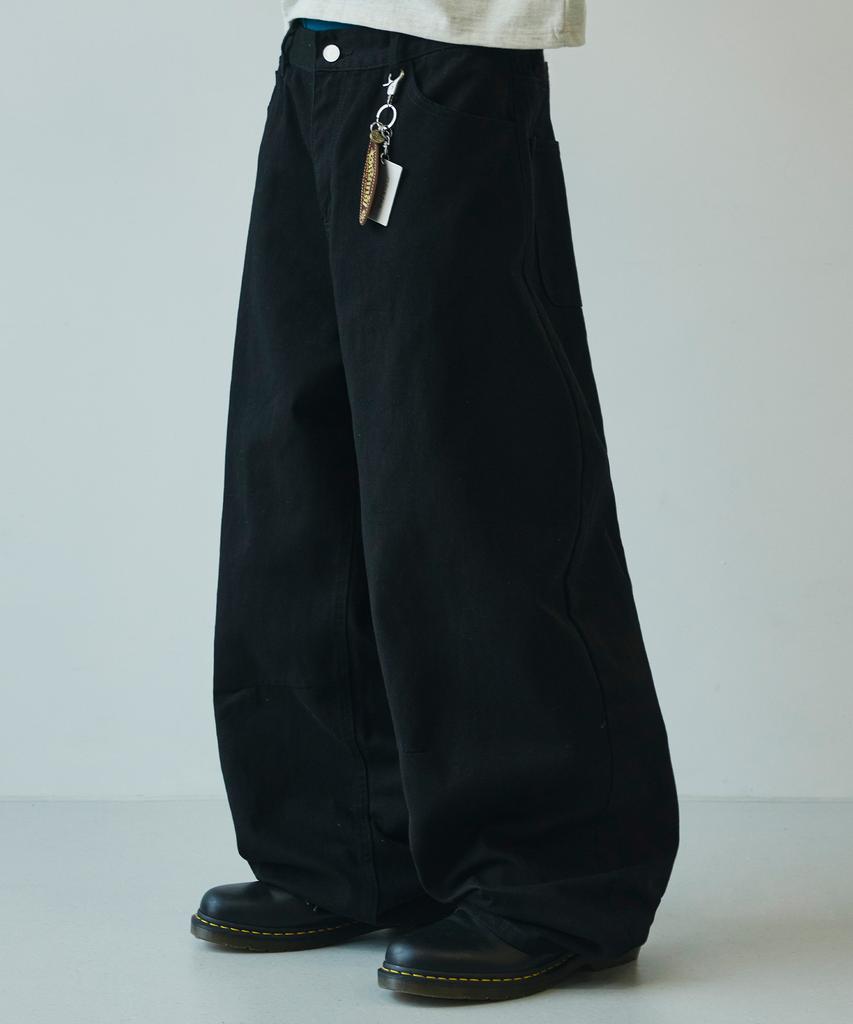SIGNATURE Summer Wide Curved Dart Cotton Pants [Black]