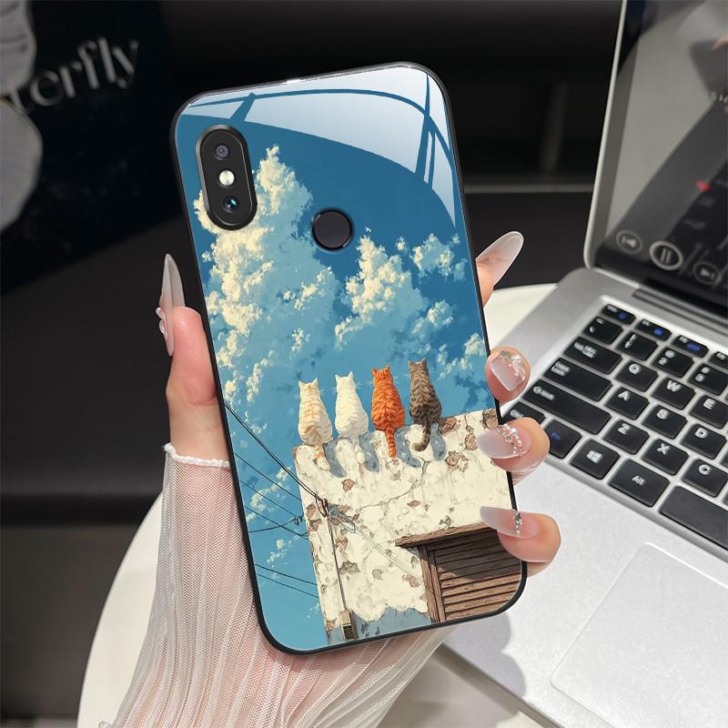 For Redmi Note 5/Note 6 Phone Case Trendy Design Tempered Glass Bumper For Xiaomi Redmi Note 5 6 Pro Full Protection Back Covers