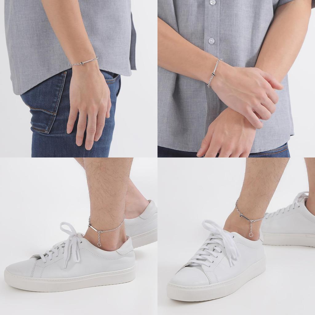 Парный браслет-ножной браслет 2 в 1 Набор из 2 штук Хирургическая сталь 316L Ракушка Пластина Кольцо Белый Черный [Белый Клевер] 15-23см/16-26см 4SBR053WH&4SBR053BK