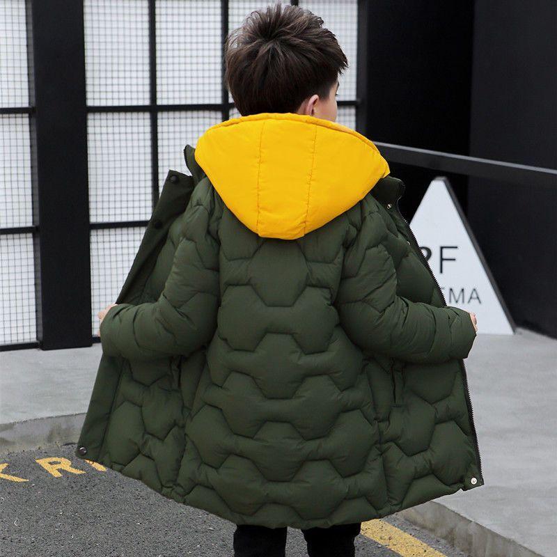Big Boys Jacket Autumn Winter Thicken Warm Teenager Kids Jackets Fashion Long Style Zipper Hooded Boys Coat