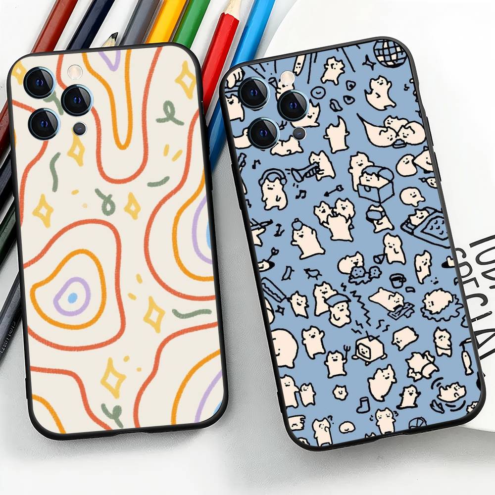 Милый рисунок для iPhone 13,17,11,12,16,14,15,Plus,Pro Max Мягкий силиконовый черный чехол для телефона