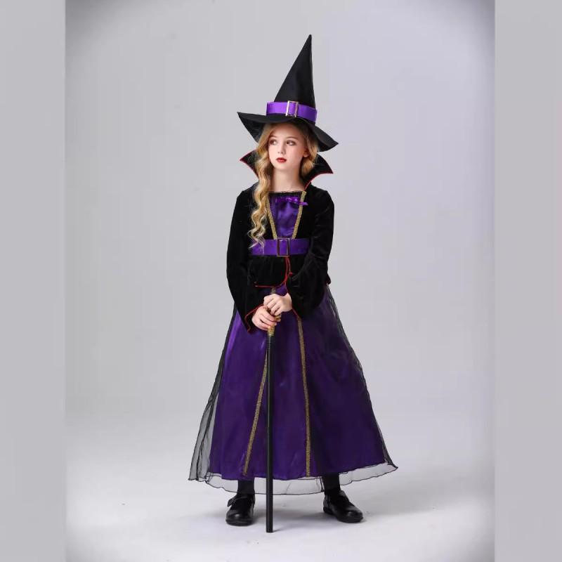 Kinderen Halloween Heksenkostuum Meisjes Podiumoptreden Jurk Cosplay Feestoutfit Paars