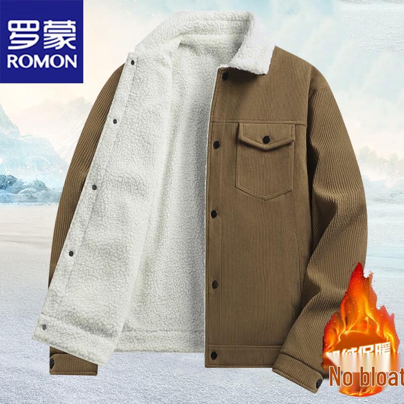 Romon Men's Fleece-Lined Turn-Down Collar Jacket