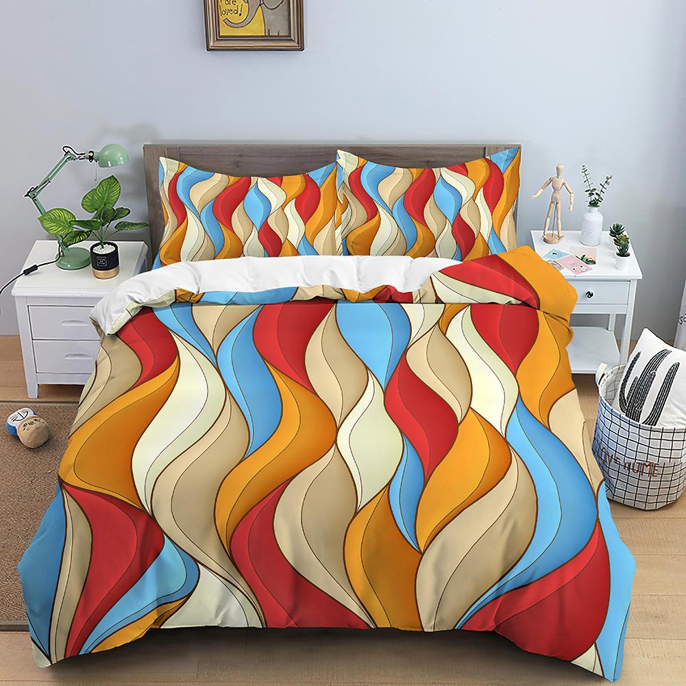 Wave Duvet Cover Set Colourful Geometric Pattern Bedding Nordic Style Polyester Quilt Cover Bed for Kids Teens Adults King Queen