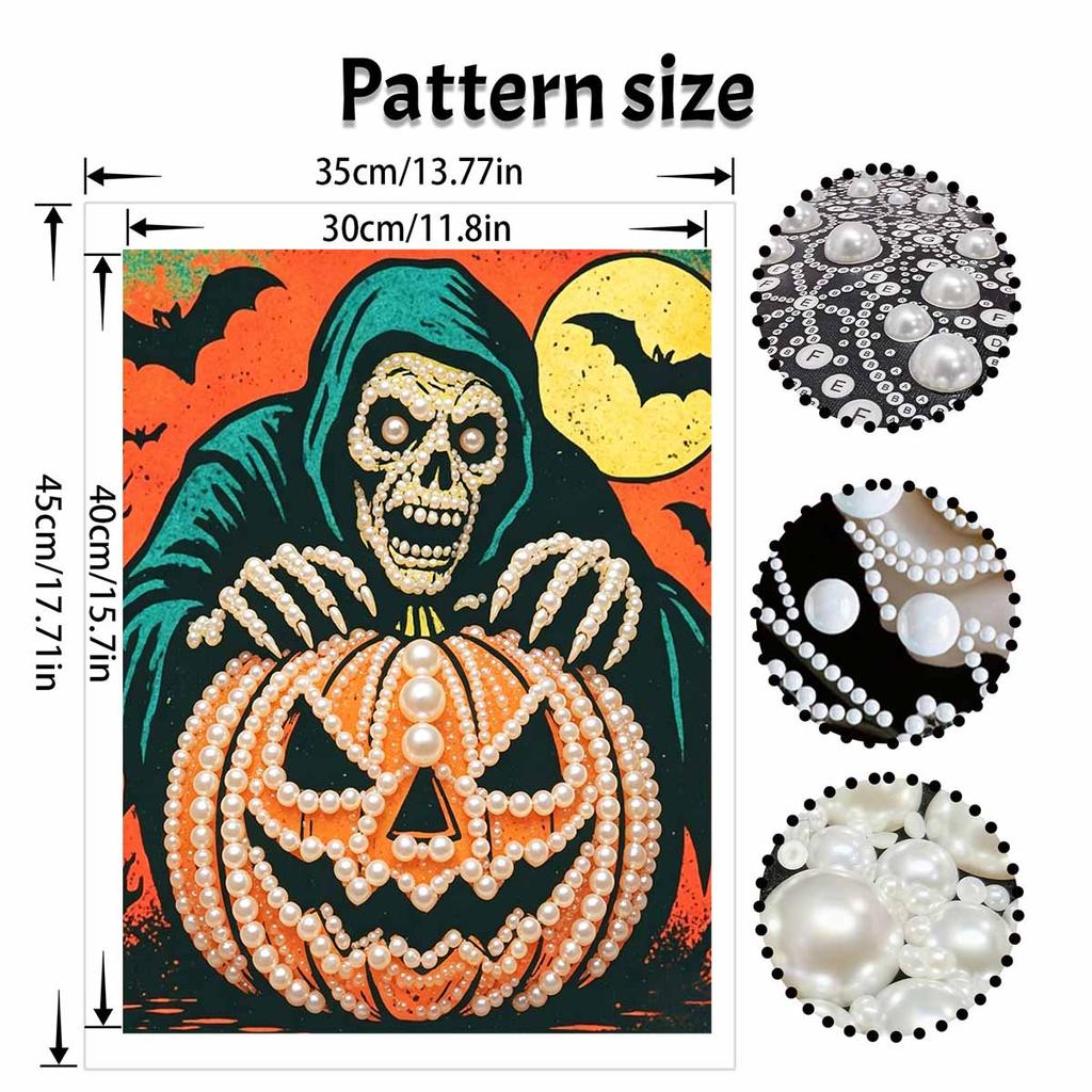 Halloween skull pumpkin pearl painting art full pearl handmade diy home decorations