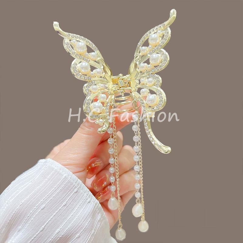 Tassel Butterfly Pearl Hair Clip Women Hair Claw Hairpin Hair Crab Hairaccessory