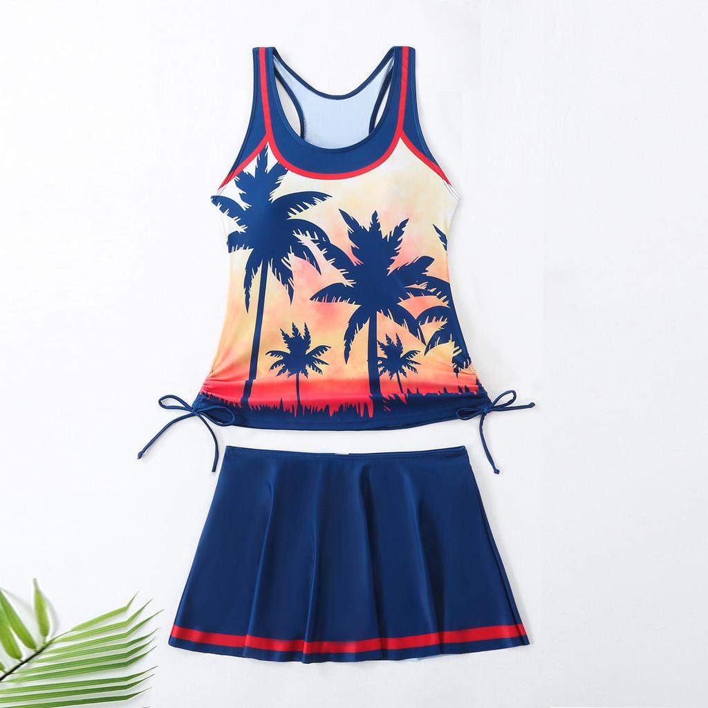 Женский раздельный модный сексуальный купальник с юбкой с принтом и подкладкой для груди без стальной поддержки