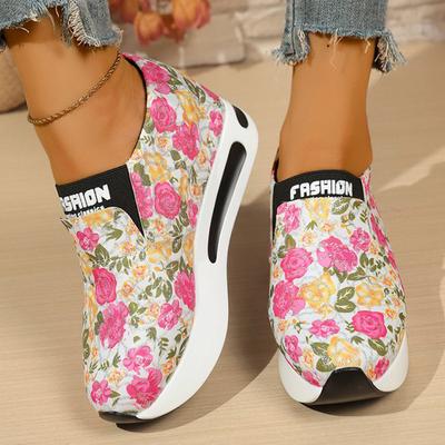 Модные блестящие спортивные туфли с цветочным принтом для женщин 2025 Легкие кроссовки на платформе для женщин Ретро низкие повседневные туфли Женские