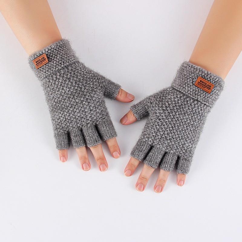 Autumn And Winter Men's Half-finger Warm Knitted Gloves Adult Thickened Cycling Fingerless Outdoor Gloves