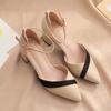 Spring and Summer Matching Color Pointy Mid-heel Fashion One-button Heels