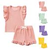 Girls' Ribbed 2-Piece Set - Solid Color Top & Pants