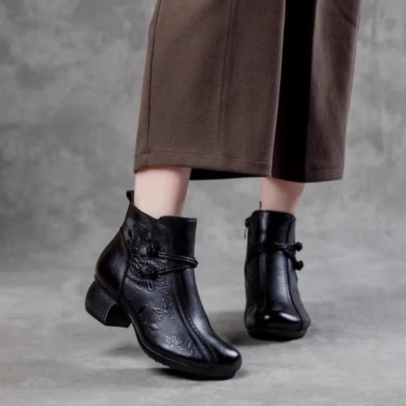 Хлопковая обувь осень и зима короткие ботинки ретро для мамы мягкая кожа удобные для среднего и пожилого возраста танцевальные туфли средний каблук бархатная кожа женские ботинки