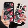 JT87 Черные Красные Губы Поцелуй Целующиеся для iPhone 17 16 15 14 Pro Max Samsung S26 S25 Ultra A17 A16 A07 A56 Xiaomi 15T 13T Redmi 14C 15c Мягкий Чехол из ТПУ