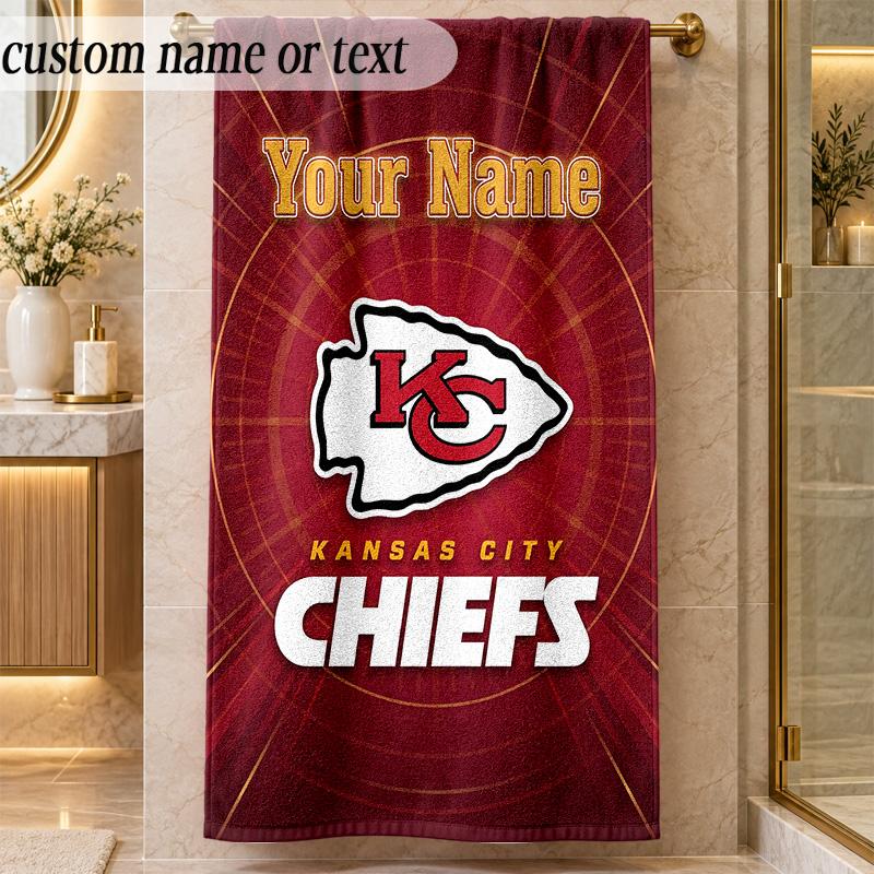 Beach TowelKansas City Chiefs Custom Name Text Personalized Soft Towel for Beach Pool Indoor Home Decor Gift